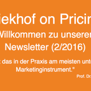Liebe Leserinnen, Lieber Leser, unsere aktuelle Pricing Studie zeigt es sehr schön: Pricing ist ein Thema, in das die Geschäftsleitung der befragten Unternehmen sehr stark involviert ist. Nur: wir hatten nach der operativen Preisentscheidungskompetenz gefragt, die in fast 2/3 der befragten Unternehmen von der Geschäftsleitung wahrgenommen wird. In 43 % der Fälle liegt diese in der Vertriebsleitung, in 10% beim Pricing-Manager oder in der Pricing-Abteilung. Wenn die Unternehmensleitung mit operativem Pricing befasst ist, dann könnte genau dies die Ursache sein, warum es an strategischen Ansätzen des Pricing in vielen Unternehmen mangelt (auch das belegt übrigens unsere Studie, dazu später mehr). In meinem ersten Pricing-Newsletter („Warum das Pricing bei Managern so unbeliebt ist“) hatte ich ja schon versucht, Ursachen dafür aufzuzeigen. Die Komplexität des Pricing einerseits, ein fehlender konzeptionell-methodischer Rahmen andererseits sind vermutlich die wichtigsten Gründe. Ihr Prof. Dr. Hans-Christian Riekhof Prof. Dr. Hans-Christian Riekhof