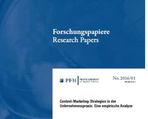 Titel: Eine empirische Studie der PFH Göttingen: Content-Marketing-Strategien in der Unternehmenspraxis: Eine empirische Analyse Autoren: Hans-Christian Riekhof, Teresa Jacobi Content-Marketing, also der Weg, mit spannenden und unterhaltenden Inhalten Zielgruppen anzusprechen, wird branchenübergreifend intensiv diskutiert. Die Studienlage dazu in Deutschland ist allerdings noch recht begrenzt. Die Untersuchung „Content-Marketing-Strategien in der Unternehmenspraxis: Eine empirische Analyse“ gibt Antworten auf die Frage, inwieweit Unternehmen Content Marketing in planvoller und effektiver Weise einsetzen. In der vorliegenden Studie der PFH Göttingen wird ein Prozessmodell des Content Marketing vorgestellt, welches die zugrundeliegende Logik von Content-Marketing-Abläufen herausarbeitet und Erfolgsfaktoren empirisch erfasst. Rund 80% der Unternehmen, die an der Studie teilgenommen haben, schätzt Content Marketing für die Zukunft als hoch bzw. sehr hoch relevant ein. Allerdings versäumen es die meisten Unternehmen den Erfolg des Content Marketing zu quantifizieren.