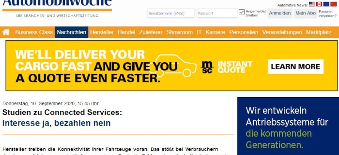 What is the willingness to pay for connectivity services in vehicles? This is the question posed by the industry newspaper Automobilwoche - and it also refers to the study "Connected Car Services in Germany" (Riekhof/Scholz). The answer is clear.