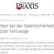 The online electronics journal elektronikpraxis.vogel.de reports on the study of Connected Car Services (Riekhof/Scholz 2020, PFH). The magazine particularly highlights one aspect that the study revealed: the concerns of many drivers about the data security of networked vehicles.