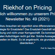 Viele Unternehmen sehen im Ersatzteil-Geschäft eine Art Pflichtübung, offenbar nicht einer eigenen Preisstrategie wert, da es nicht ihr Kerngeschäft ist. Warum gerade auch hier eine durchdachte Preisarchitektur sehr sinnvoll sein kann, erfahren Sie in diesem Newsletter.