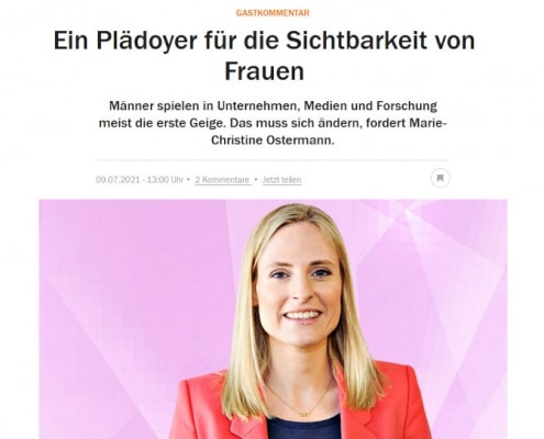 Marie-Christine Ostermann plädiert im Handelsblatt in einem Gastbeitrag für mehr Sichtbarkeit von Frauen in der (medialen) Öffentlichkeit: eine sehr spannende Perspektive in einer lange währenden Debatte. Sichtbarkeit ist eine Währung, die noch selten so klar thematisiert wird.
