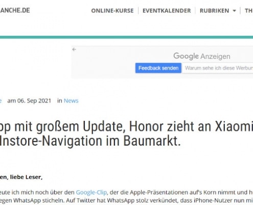 The newsletter from Mobilbranche.de addresses the topic of "Instore-Navigation in hardware stores". The online information channel points out the advantage in product search that the system developed by the Hamburg company locandis offers.
