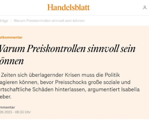 Mit ihrer Kritik an übereilten Zinserhöhungen zur Inflationsbekämpfung und ihrer Sympathie für strategisch eingesetzte, gezielte Preiskontrollen brachte sie einige Medien und Ökonomen gegen sich auf. Eine Reaktion auf einen interessanten Beitrag von Isabella M. Weber im Handelsblatt.